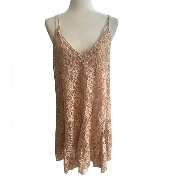 Zara | Dresses | Zara Full Lace Dress With Slip Underneath Large Flowy Tan  | Poshmark